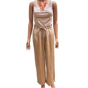 Thread+Supply Natural Wheat color beige white rayon blend summer trousers XS